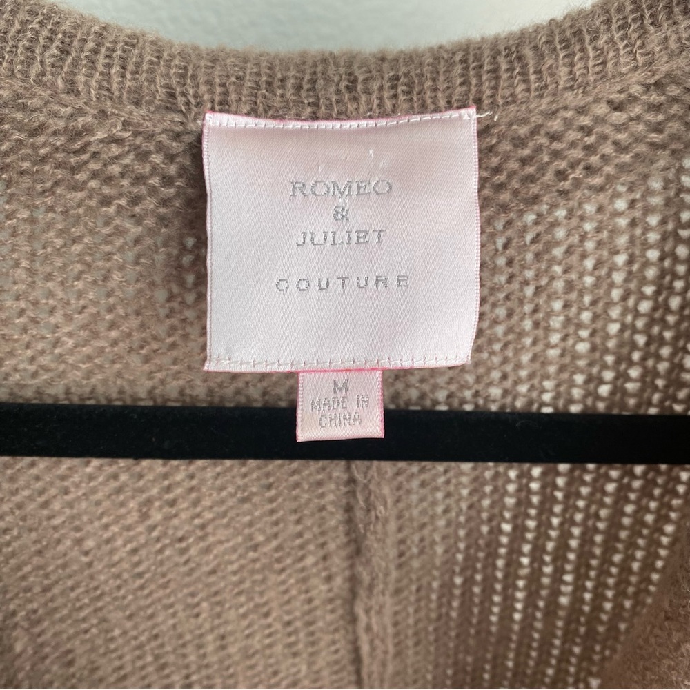 Romeo + Juliet‎ Couture Beige Open Front Ruffle Cardigan Sweater Loose Knit - Picture 3 of 7